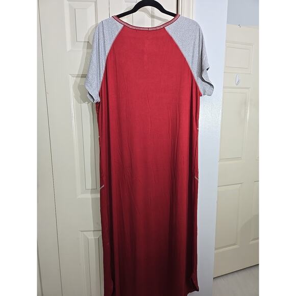 EKOUAER 54" Long Nightgown 2 Tone Red&Gray LG Buttery Soft, Silky Feeling NWT - Picture 2 of 8